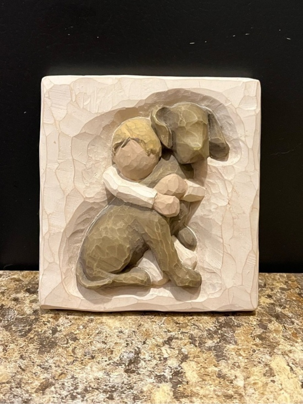 Willow Tree A Boundless Love Carved Boy Hugging Dog Wall Plaque - Neutral Tones